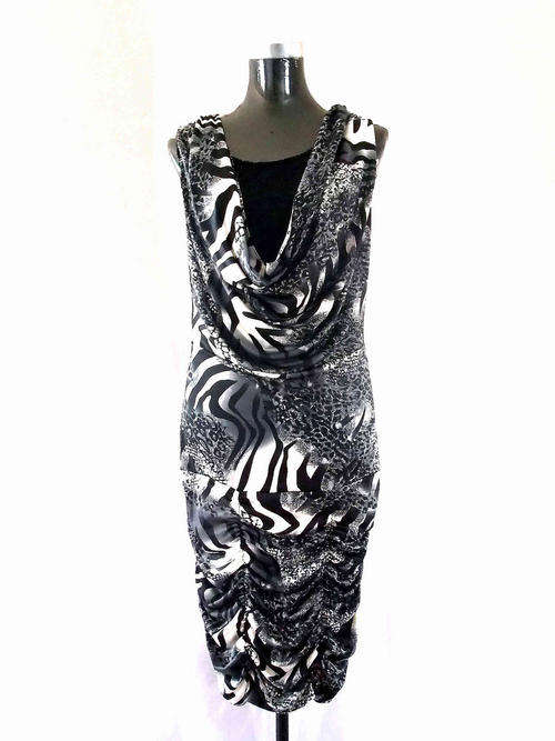 FASHION/UNIQUE Drop Front/Lace Gathered Hem Party DRESS Dark Grey 34/36