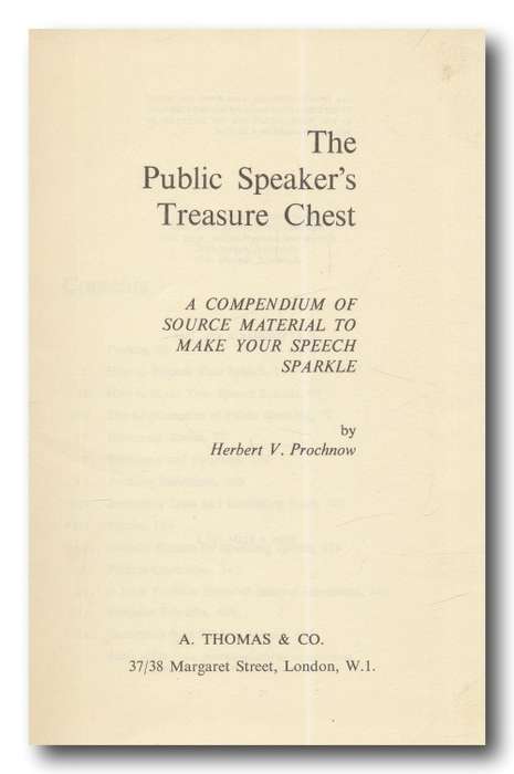 The Public Speaker`s Treasure Chest by Herbert V Prochnow (reprint Jan 1971)