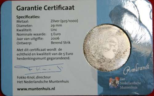 2006 Netherlands 5 Euro Coin (Sealed) sterling silver (92.5%) coin - Brilliant Uncirculated