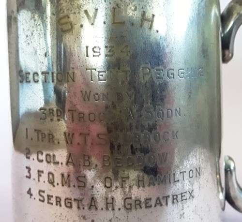 1934 Simla Valley Light Horse (S.V.L.H.) Silver Plated Trophy Mug.