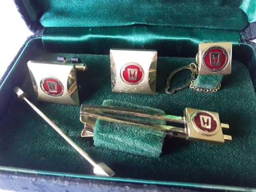 Original vintage 1960`s `Honda` cufflink, tie pin and tie tack promotional gift set with logo.