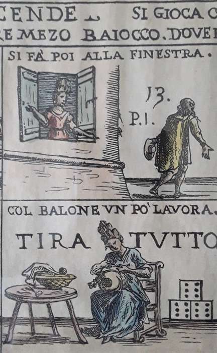 Rare Antique Etching by Guiseppe Maria Mitelli (1634-1718) `Game of Wives & Their Chores`. 52x38 cm