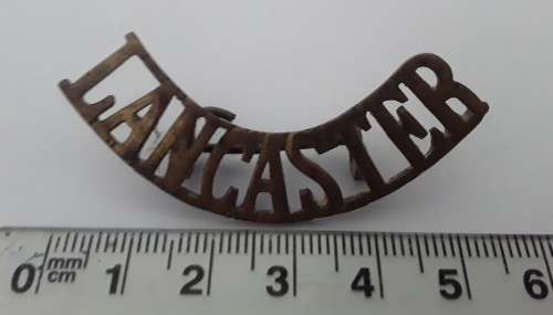 Victorian King`s Own Lancaster Regiment Brass Shoulder Title.  Lugs Intact.