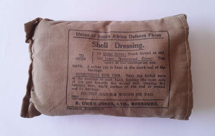Rare WW2 Union Of SA Defence Force Shell Dressing & First Field Dressing. Dated 1940 and 1942.