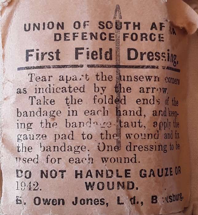 Rare WW2 Union Of SA Defence Force Shell Dressing & First Field Dressing. Dated 1940 and 1942.