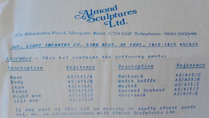 Vintage Almond Sculptures Metal Model Kit. Sgt. Light Infantry Co, 53rd Regt. of Foot, 1812-15.