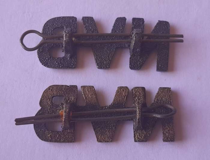 Pair SA WW2 National Volunteer Brigade Shoulder Titles.  Lugs Intact.