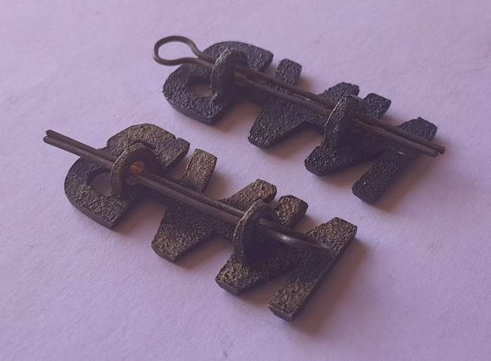 Pair SA WW2 National Volunteer Brigade Shoulder Titles.  Lugs Intact.