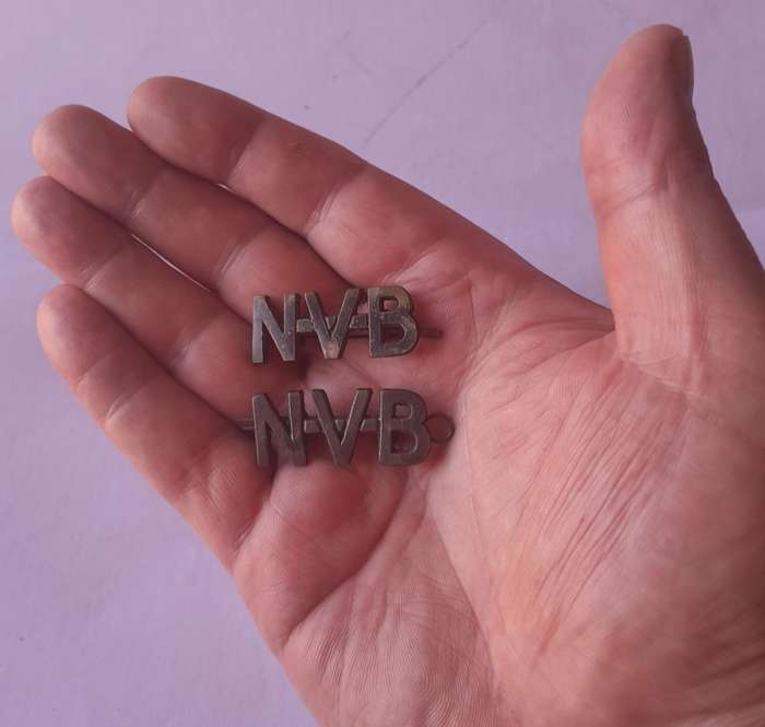 Pair SA WW2 National Volunteer Brigade Shoulder Titles.  Lugs Intact.