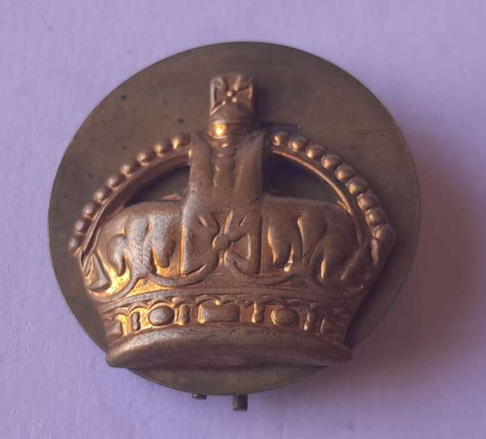 WW2 British Army Officers Rank Crown Badge With Backplate.  Lugs intact.