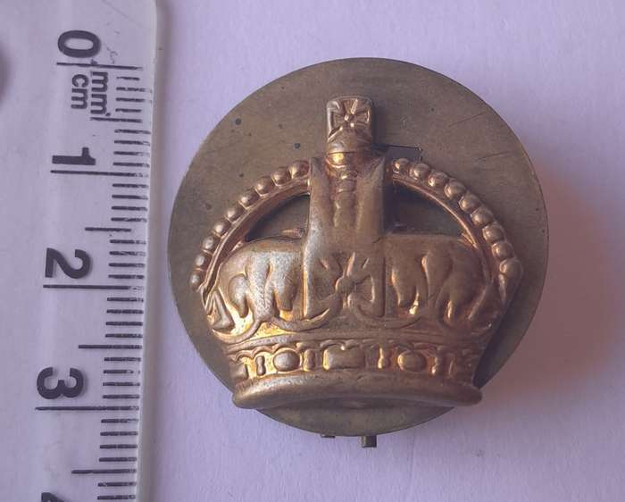 WW2 British Army Officers Rank Crown Badge With Backplate.  Lugs intact.
