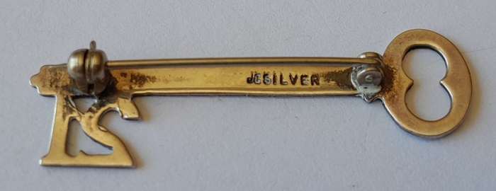 Vintage Solid Silver 21st Key Brooch. `Ursula`.