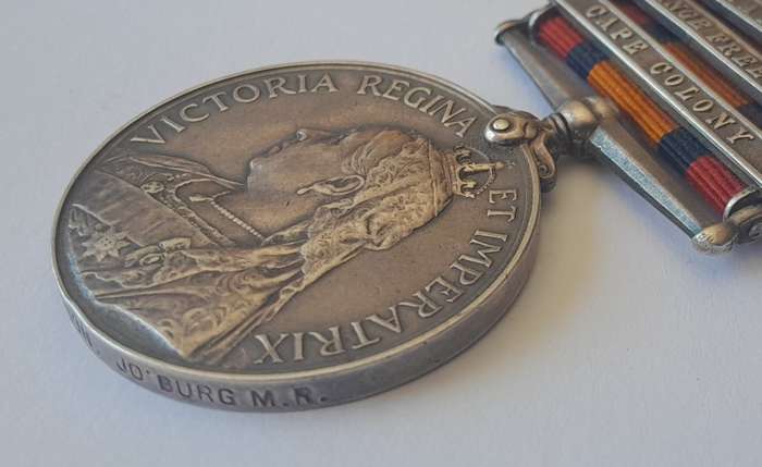 Boer War QSA Medal to `788 R.Q.M SERJT J.W. Wilson. Jo`burg M.R.` (JHB Mounted Rifles).