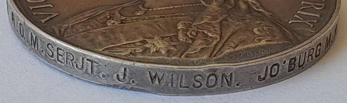 Boer War QSA Medal to `788 R.Q.M SERJT J.W. Wilson. Jo`burg M.R.` (JHB Mounted Rifles).