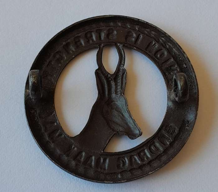 WW2 SA Infantry Badge. `Union Is Strength / Eendrag Maak Mag`. Lugs Intact.