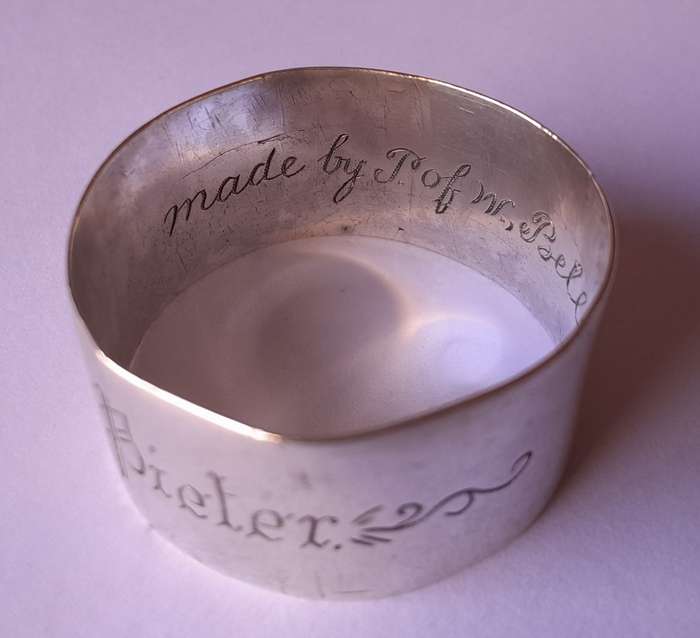 Boer War POW Silver Napkin Ring `Pieter, Bellevue Camp, 1902`.
