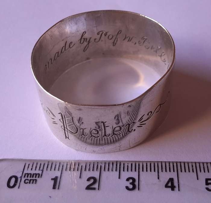 Boer War POW Silver Napkin Ring `Pieter, Bellevue Camp, 1902`.
