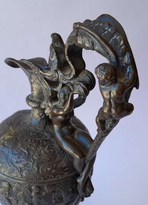 1880`s French Renaissance Revival Patinated Bronze Ewer.