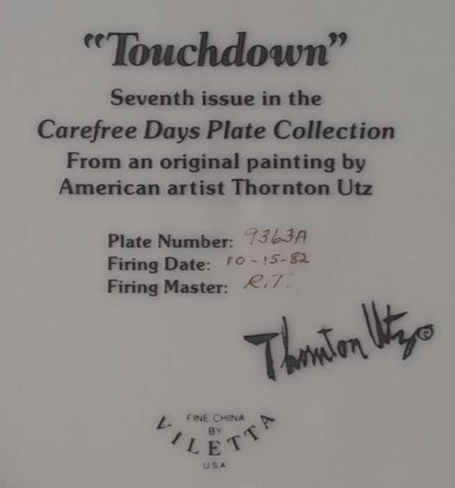 Vintage Plate By Viletta. `Touchdown` By Artist `Thornton Utz`. Signed And Dated. 22 cm.