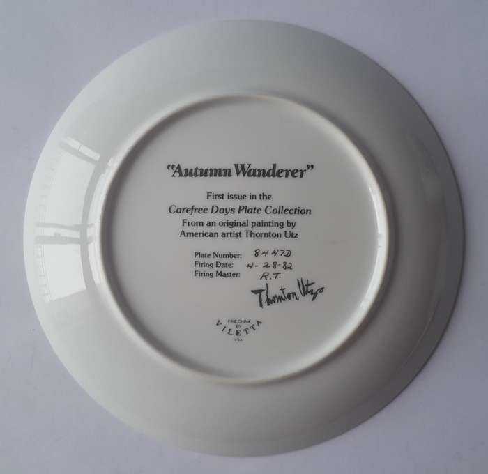 Vintage Plate By Viletta. `Autumn Wanderer ` By Artist `Thornton Utz`. Signed And Dated. 22 cm.