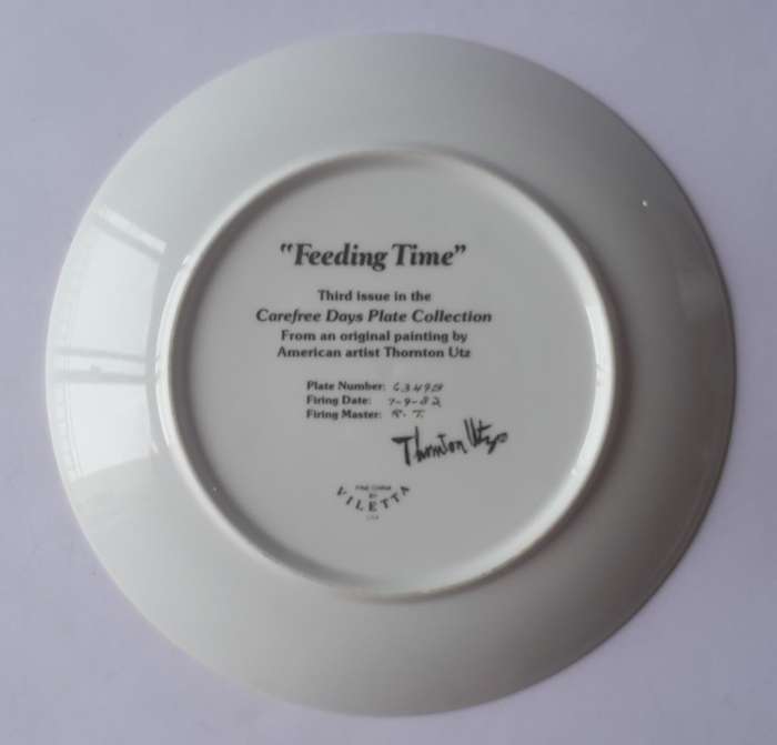 Vintage Plate By Viletta. `Feeding Time` By Artist `Thornton Utz`. Signed And Dated. 22 cm.
