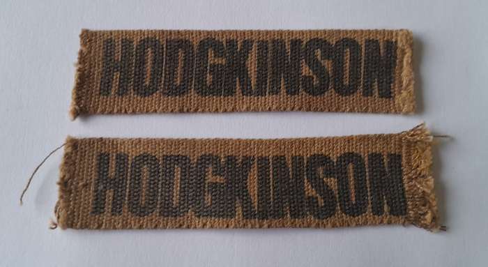 Pair Vintage SADF Name Tags. `Hodgkinson` 10cm