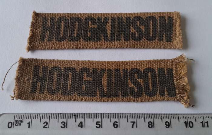 Pair Vintage SADF Name Tags. `Hodgkinson` 10cm