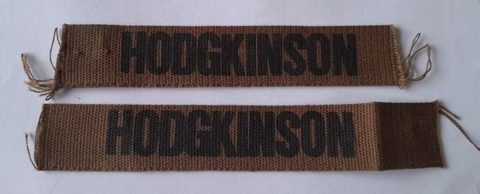 Pair Vintage SADF Name Tags. `Hodgkinson` 12cm