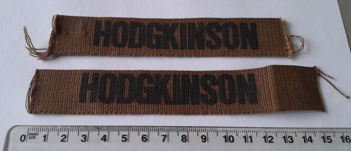 Pair Vintage SADF Name Tags. `Hodgkinson` 12cm