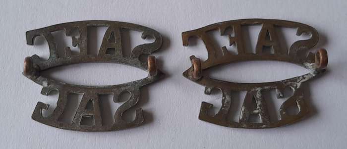 Pair SA Army Engineer Corps Brass Titles. Lugs Intact.