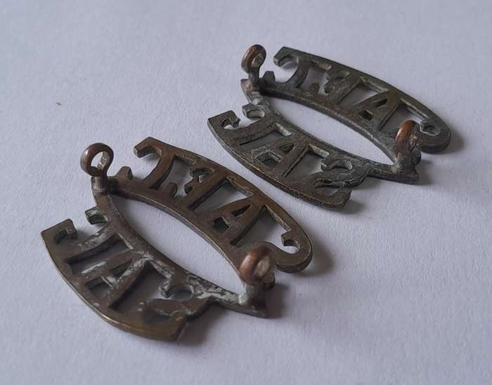 Pair SA Army Engineer Corps Brass Titles. Lugs Intact.