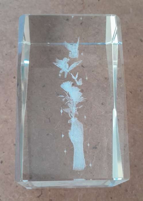 A Three-Dimensional Laser Etched Glass Crystal Paperweight In Original Case.
