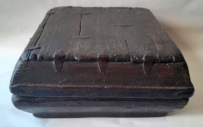 Antique Chinese Wood And Iron Large Rice Box. 36 x 36 cm.