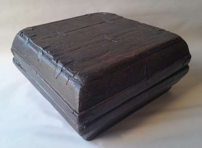 Antique Chinese Wood And Iron Large Rice Box. 36 x 36 cm.