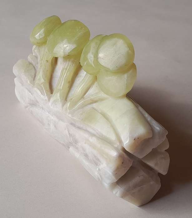 Antique Chinese Hand Carved Polished Jade `Mushrooms` Carving.