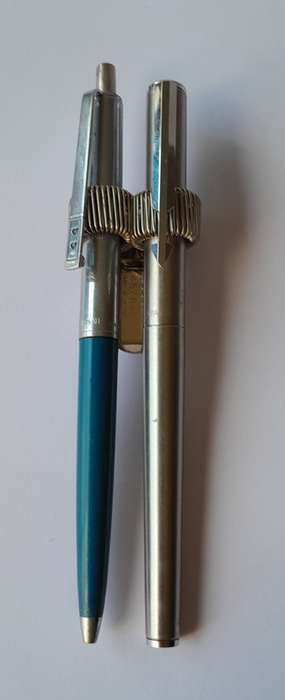 Vintage `Terry`s` Double Pen Clip With Parker And Papermate Pens.