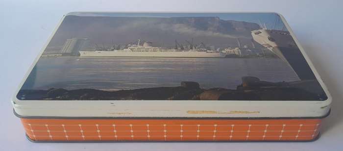Vintage South African Tin By Edward Sharp. S.A. Vaal In Cape Town Harbour. 22.5 x 14.5cm.