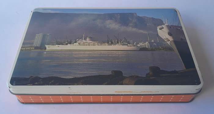 Vintage South African Tin By Edward Sharp. S.A. Vaal In Cape Town Harbour. 22.5 x 14.5cm.