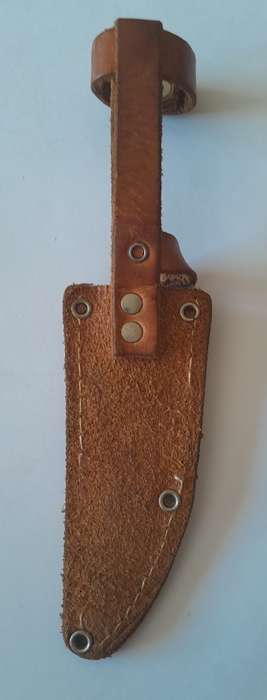 Vintage Solingen Germany Fixed-Blade Hunting Knife with Leather Sheath.  17cm