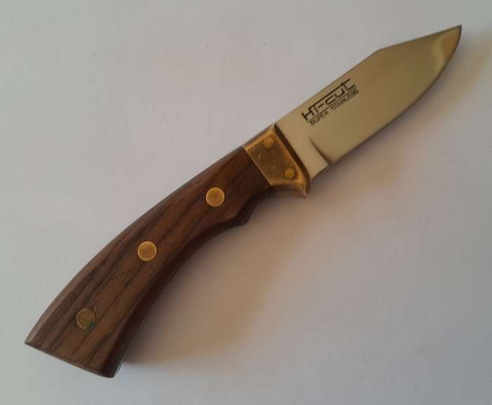 Vintage Hi-Cut Hunting Knife with Leather Sheath.  20.5cm.