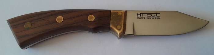 Vintage Hi-Cut Hunting Knife with Leather Sheath.  20.5cm.