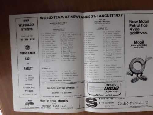 1977 Western Province vs The World Invitation XV Programe