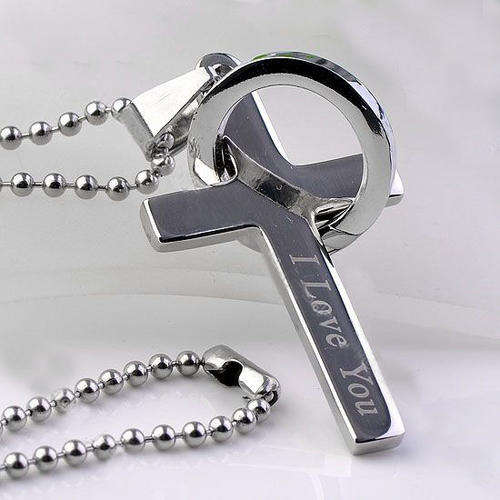 STUNNING!! SS "I LOVE YOU" CROSS AND CIRCLE PENDANT