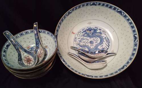 Vintage Chinese Rice bowl set with spoons