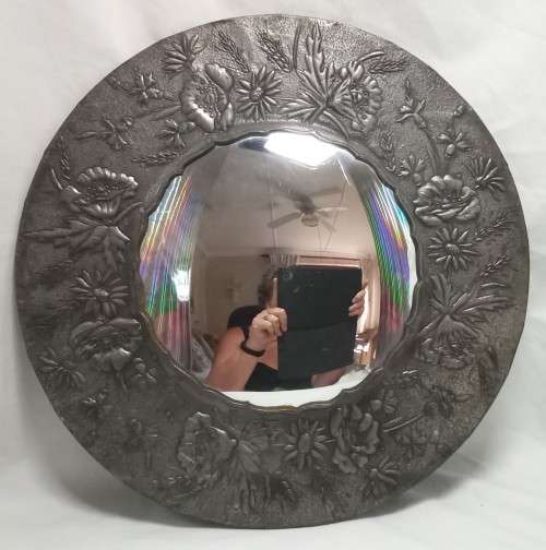 Stunning vintage domed mirror with handmade Pewter frame