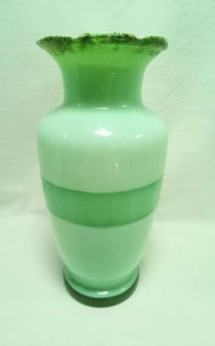 Stunning antique mint green hand painted Jadeite glass vase