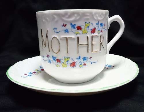 Gorgeous vintage `Father` & `Mother` teacups