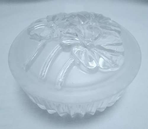 Very pretty small vintage Bohemia Crystal bowl with frosted floral lid