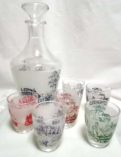Vintage Verrerie Cristallerie D`Arques Decanter and Shot Glasses