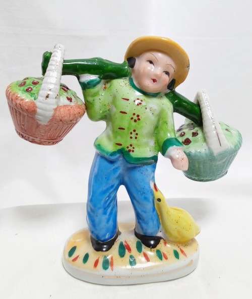 1940`s Occupied Japan Vintage Salt & Pepper Shakers - Asian Man w/Baskets